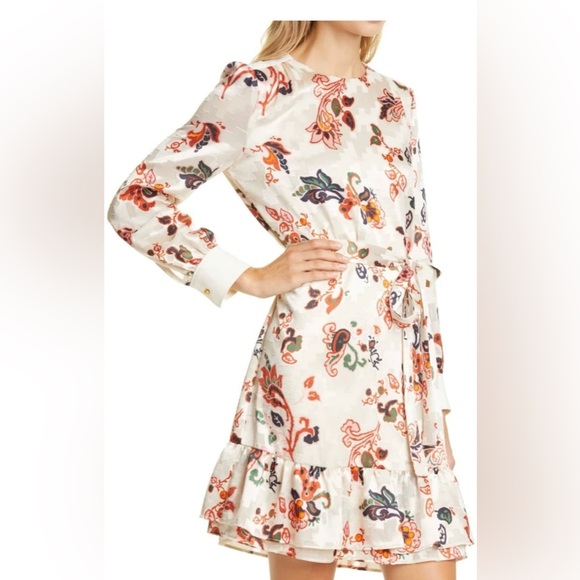 TORY BURCH SILK BURNOUT SHIFT DRESS IN IVORY MOUNTAIN
PAISLEY SZ 00 - Picture 1 of 14